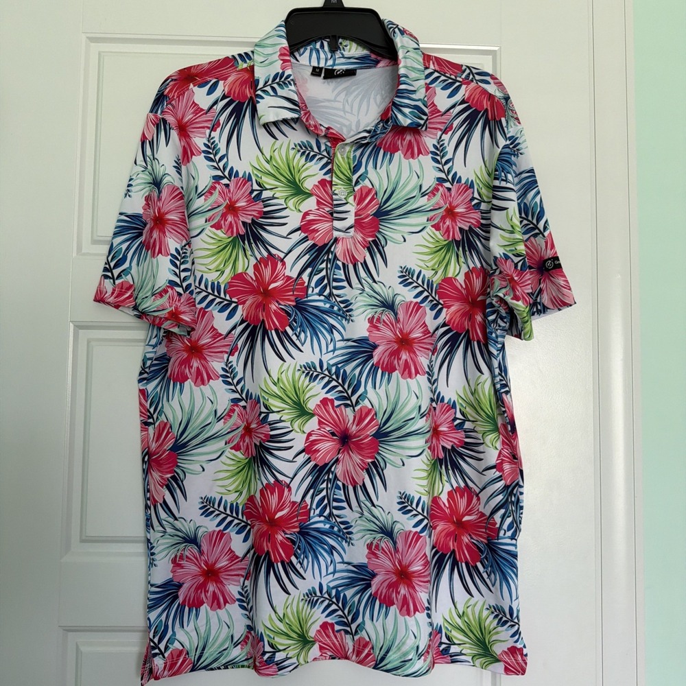 GreenSide Men's Golf Polo Shirt Size XL Red Blue  Green White Hawaiian Floral M